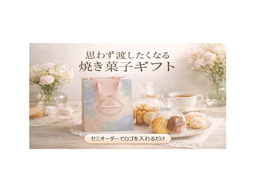 焼菓子ギフトを入れるオリジナル紙袋はパックラボへおまかせください。セミオーダー、フルオーダーを小ロットで作れます。