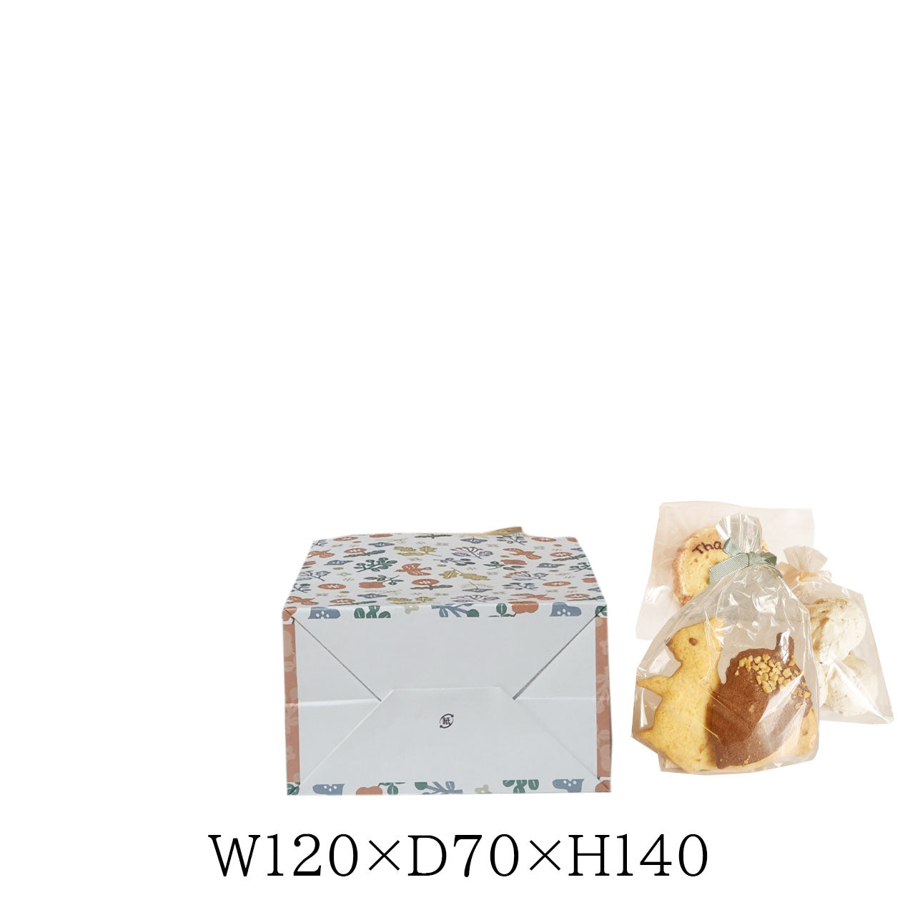 焼菓子を３～４個入れてギフト販売するのにピッタリな手提げ紙袋です。マチもあり小ロットで注文できます。コストを抑えた店舗向けパッケージです。